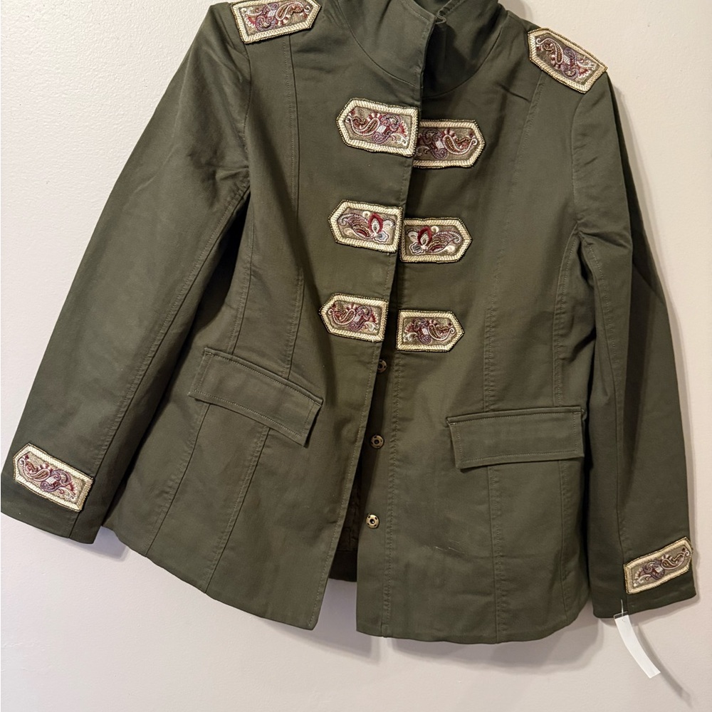 Chico's Olive Embroidered Utility Jacket